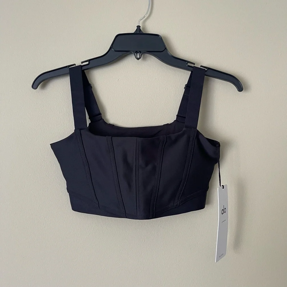 Alo Yoga NWT Top Womens Small Black Cropped Bustier Airlift‎ Corset Bra
